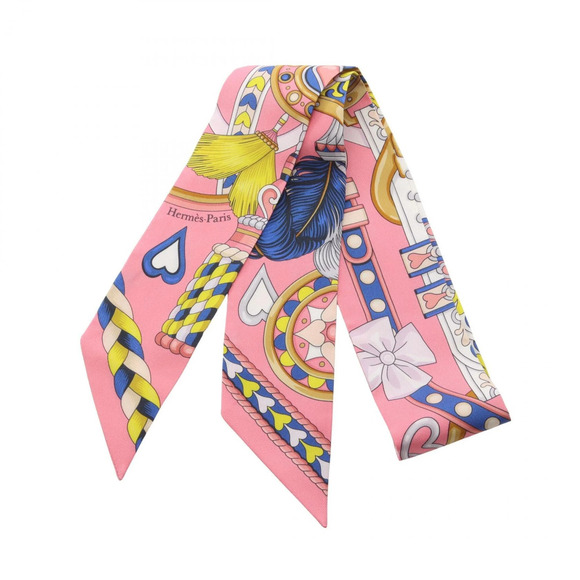 HERMES Accessories - Hermes Twilly HARNAIS DE COEUR Ribbon Scarf Muffler Silk Women's Pink Multicolor
